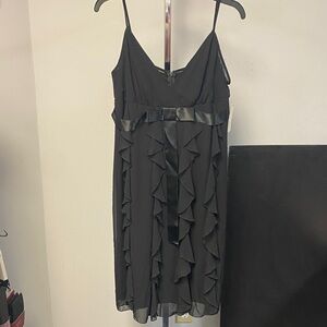 AGB Black Satin Dress with Ruffle Accents